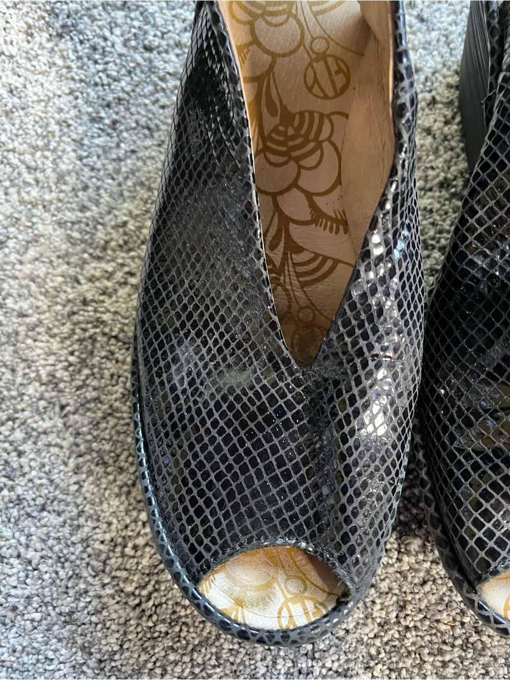 Fly London Sandals YALA Black Snake Embossed Leather Wedges Open Toe Size 40/9 - Picture 6 of 10